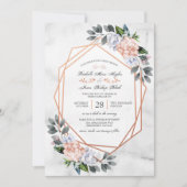 Geometrisch Roos Gouden Bloemen Huwelijksuitnodigi Kaart (Voorkant)