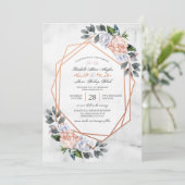 Geometrisch Roos Gouden Bloemen Huwelijksuitnodigi Kaart (Staand voorkant)