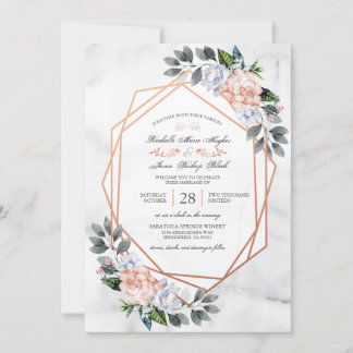 Geometrisch Roos Gouden Bloemen Huwelijksuitnodigi Kaart
