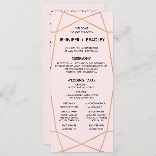 Geometrisch Roos Gouden Bruiloft Tijdlijn | Aangep Programmakaart (Voorkant / Achterkant)