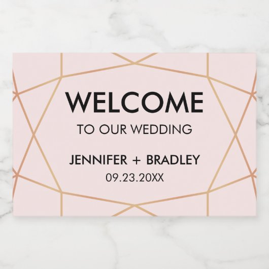 Geometrisch Roos Gouden Bruiloft Welkom Sparkling Wijnetiket (Enkel label)