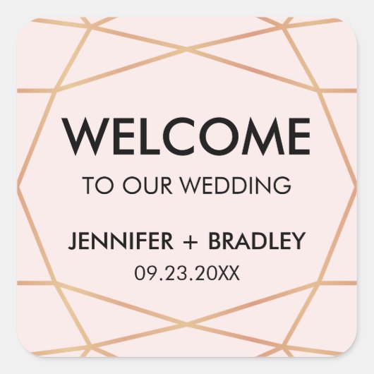 Geometrisch Roos Gouden Bruiloft Welkomsttas Label (Voorkant)