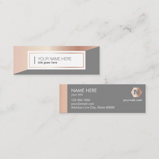 Geometrisch Rosegold Grey Mini Visitekaartje (Voorkant / Achterkant)