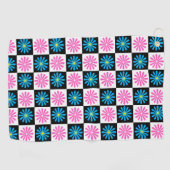 Geometrisch roze blauw bloemenpatroon golfhanddoek (Horizontaal)