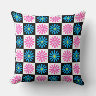 Geometrisch roze blauw bloemenpatroon kussen
