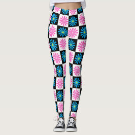 Geometrisch roze blauw bloemenpatroon leggings