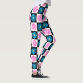 Geometrisch roze blauw bloemenpatroon leggings (Rechts)
