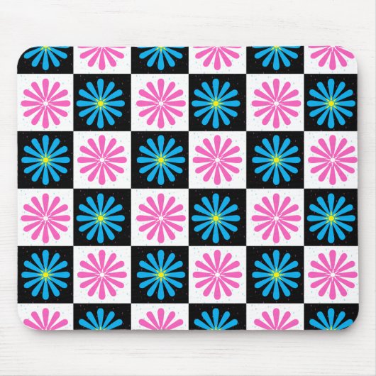Geometrisch roze blauw bloemenpatroon muismat (Voorkant)