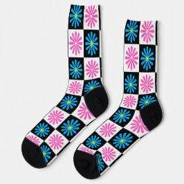 Geometrisch roze blauw bloemenpatroon sokken