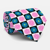 Geometrisch roze blauw bloemenpatroon stropdas (Opgerold)