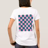 Geometrisch roze blauw bloemenpatroon t-shirt (Achterkant)