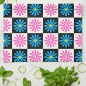 Geometrisch roze blauw bloemenpatroon theedoek (Gevouwen)