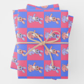 Geometrisch roze blauw konijnenpatroon inpakpapier vel (In situ)