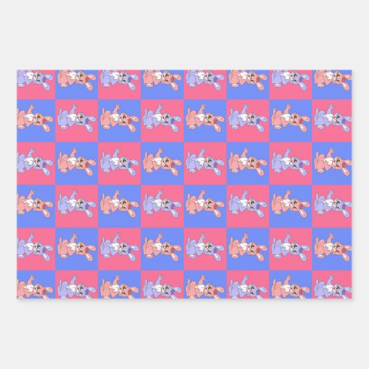 Geometrisch roze blauw konijnenpatroon inpakpapier vel (Voorkant)