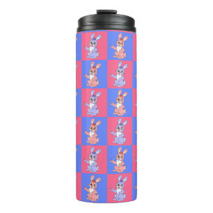 Geometrisch roze blauw konijnenpatroon thermosbeker