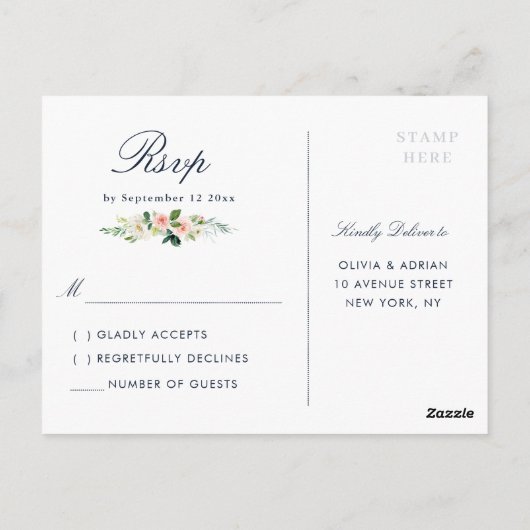 Geometrisch Roze blush bloemenbruiloft RSVP Briefkaart (Achterkant)