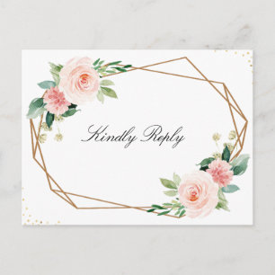 Geometrisch Roze blush bloemenbruiloft RSVP Briefkaart