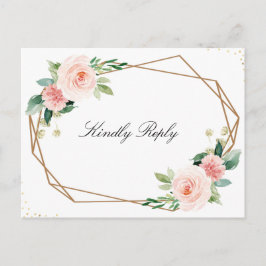 Geometrisch Roze blush bloemenbruiloft RSVP Briefkaart