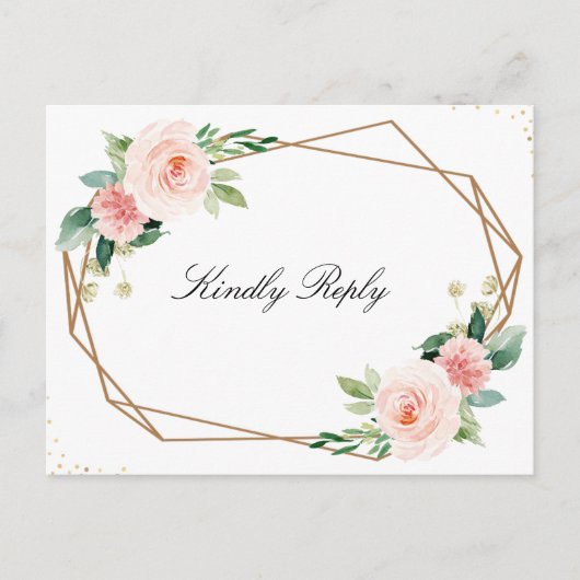 Geometrisch Roze blush bloemenbruiloft RSVP Briefkaart (Voorkant)