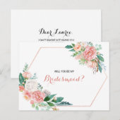 Geometrisch Roze Blush Spring Bloemen Bruidsmeisje Uitnodiging Briefkaart (Voorkant / Achterkant)