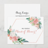 Geometrisch Roze Blush Spring Floral Maid of Honor Uitnodiging Briefkaart (Voorkant / Achterkant)
