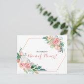 Geometrisch Roze Blush Spring Floral Maid of Honor Uitnodiging Briefkaart (Staand voorkant)