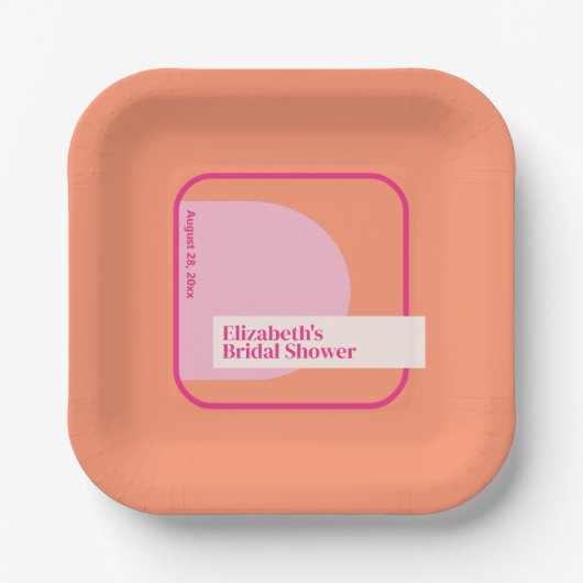 Geometrisch Roze en Oranje Papieren Bordje (Voorkant)