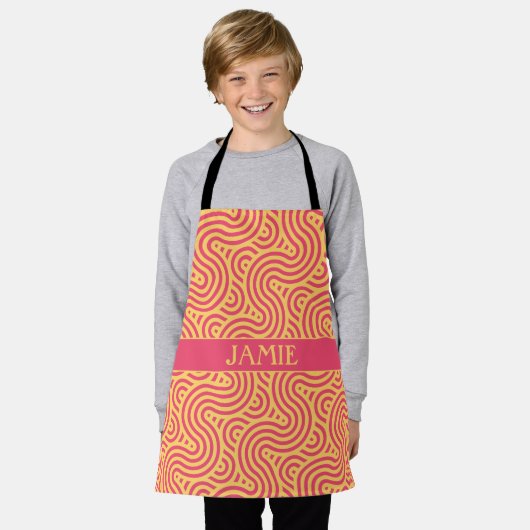 Geometrisch roze geel minimaal patroon schort (Gedragen)