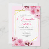 Geometrisch Roze goud Cherry Blossom Quinceañera Kaart (Voorkant)