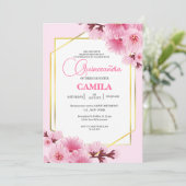 Geometrisch Roze goud Cherry Blossom Quinceañera Kaart (Staand voorkant)