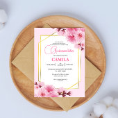 Geometrisch Roze goud Cherry Blossom Quinceañera Kaart