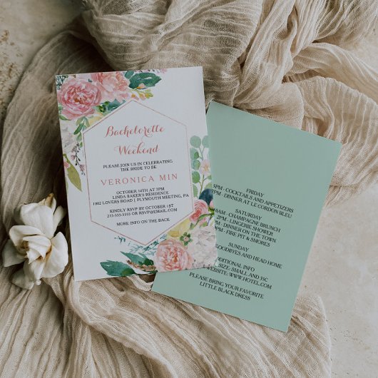 Geometrisch roze lente bloemenvrijgezellenweekend kaart