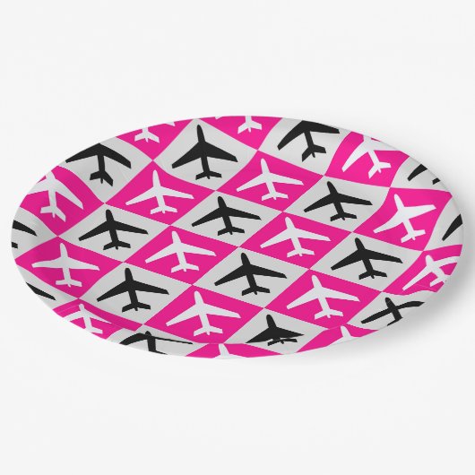 Geometrisch Roze Luchtvaart Jets Vliegtuig Papieren Bordje (Gekanteld)