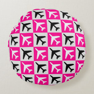 Geometrisch Roze Luchtvaart Jets Vliegtuig Rond Kussen