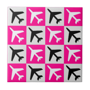 Geometrisch Roze Luchtvaart Jets Vliegtuig Tegeltje