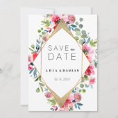 Geometrisch roze munt rood goud bloemenbewaar de d kaart (Voorkant)