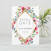 Geometrisch roze munt rood goud bloemenbewaar de d kaart (Staand voorkant)