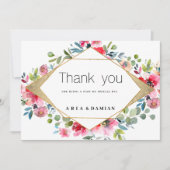 Geometrisch roze munt rood goud bloemenDank U Kaart (Voorkant)