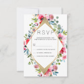 Geometrisch roze munt rood goud bloemenrsvp kaart (Voorkant)