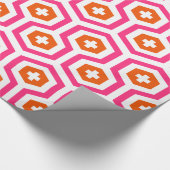 Geometrisch Roze Sinaasappel Zeshoek & Kruispatroo Cadeaupapier (Hoek)