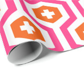 Geometrisch Roze Sinaasappel Zeshoek & Kruispatroo Cadeaupapier (Rol Hoek)
