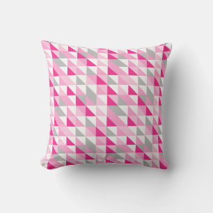 Geometrisch roze wit grijs driehoeken patroon kussen