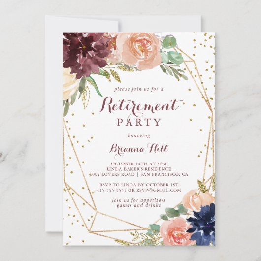 Geometrisch rustiek goud glitter pensioen partij kaart (Voorkant)