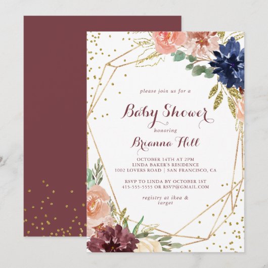 Geometrisch rustiek gouden glitter Baby shower Kaart (Voorkant / Achterkant)