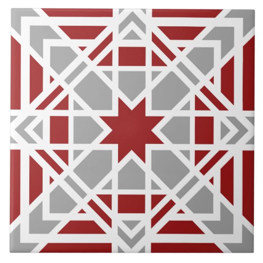 Geometrisch, sierachtig, rood, wit, lichtgrijs tegeltje (Voorkant)