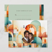 Geometrisch Sinaasappel Blauw Perzik Turquoise Bru RSVP Kaartje (Voorkant / Achterkant)