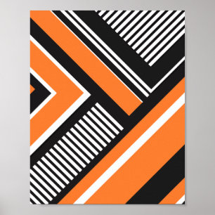 Geometrisch Sinaasappel en zwart gestreept Abstrac Poster