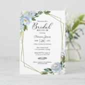 Geometrisch Stoffig Blauw Bloemen Bruidsbrunch Kaart (Staand voorkant)