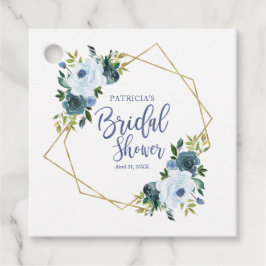 Geometrisch Stoffig Blauw Goud Bloemen Vrijgezelle Bedankjes Labels