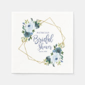 Geometrisch Stoffig Blauw Goud Bloemen Vrijgezelle Servet (Voorkant)